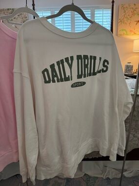 Daily Drills White Sweatshirt with Dark Green Logo L/XL